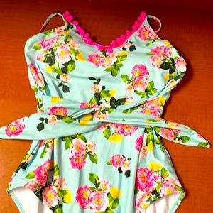 COPY - NWT Betsey Johnson teal and pink one piece swimsuit